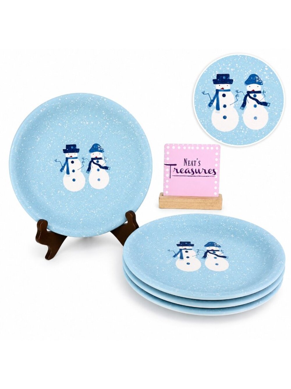 Home Target WINTER FROST Hand Painted Snowman Stoneware Lunch Salad Plates Set 4